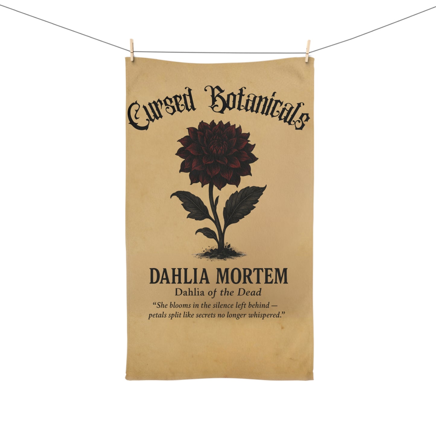 Hand Towel -Cursed Botanicals Collection- Dahlia Mortem Design, Gothic Home Decor, Floral Gift, Halloween Kitchen Towel, Unique Bath Accessory