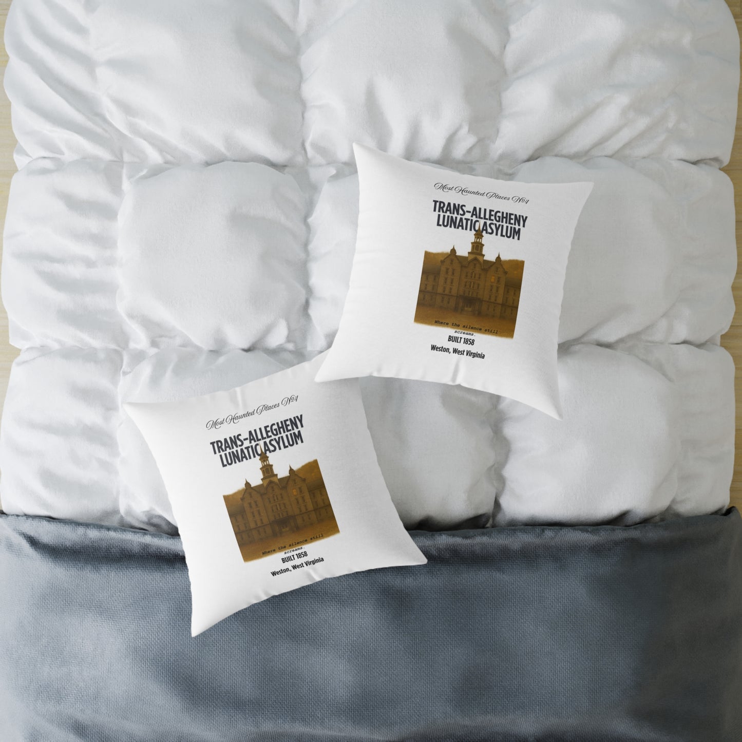 Canvas Pillow - The Most Haunted Collection Trans-Allegheny Lunatic Asylum - Rustic Home Decor Accent