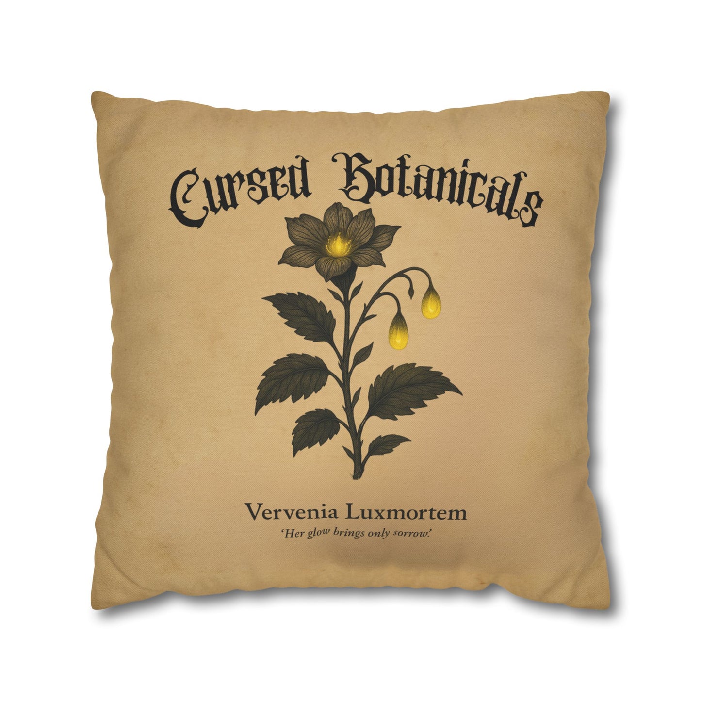 Square Pillowcase, Cursed Botanicals Collection- Vervenia-Glowing Flower, Spooky Fall Autumn Aesthetic Eerie Design