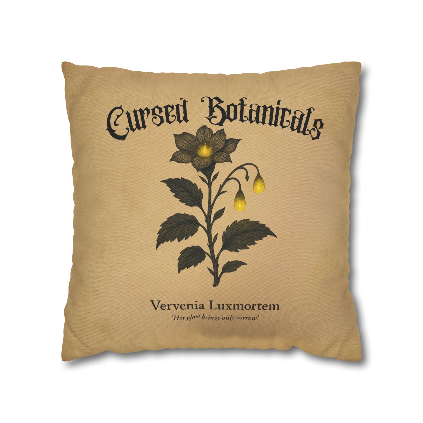 Square Pillowcase, Cursed Botanicals Collection- Vervenia-Glowing Flower, Spooky Fall Autumn Aesthetic Eerie Design