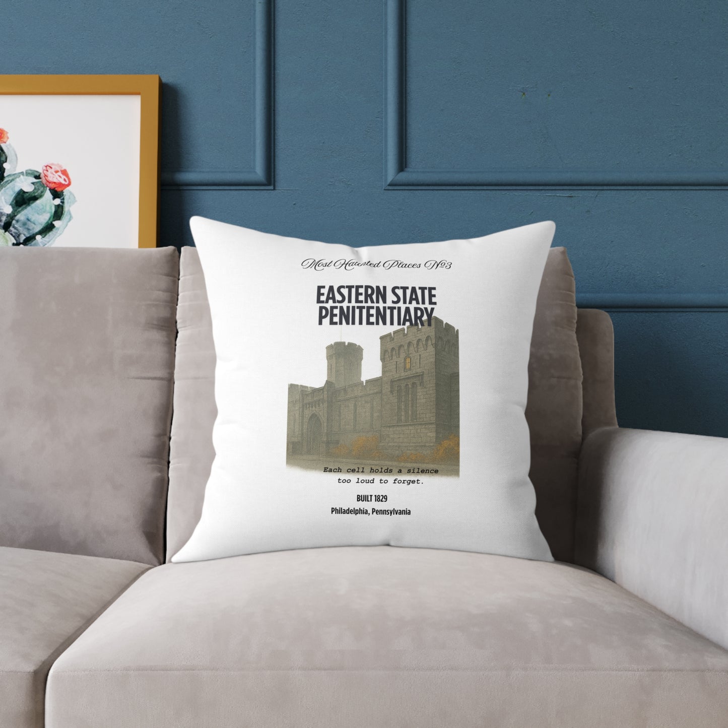 Canvas Pillow - The Most Haunted Collection Eastern State Penitentiary - Rustic Home Decor Accent