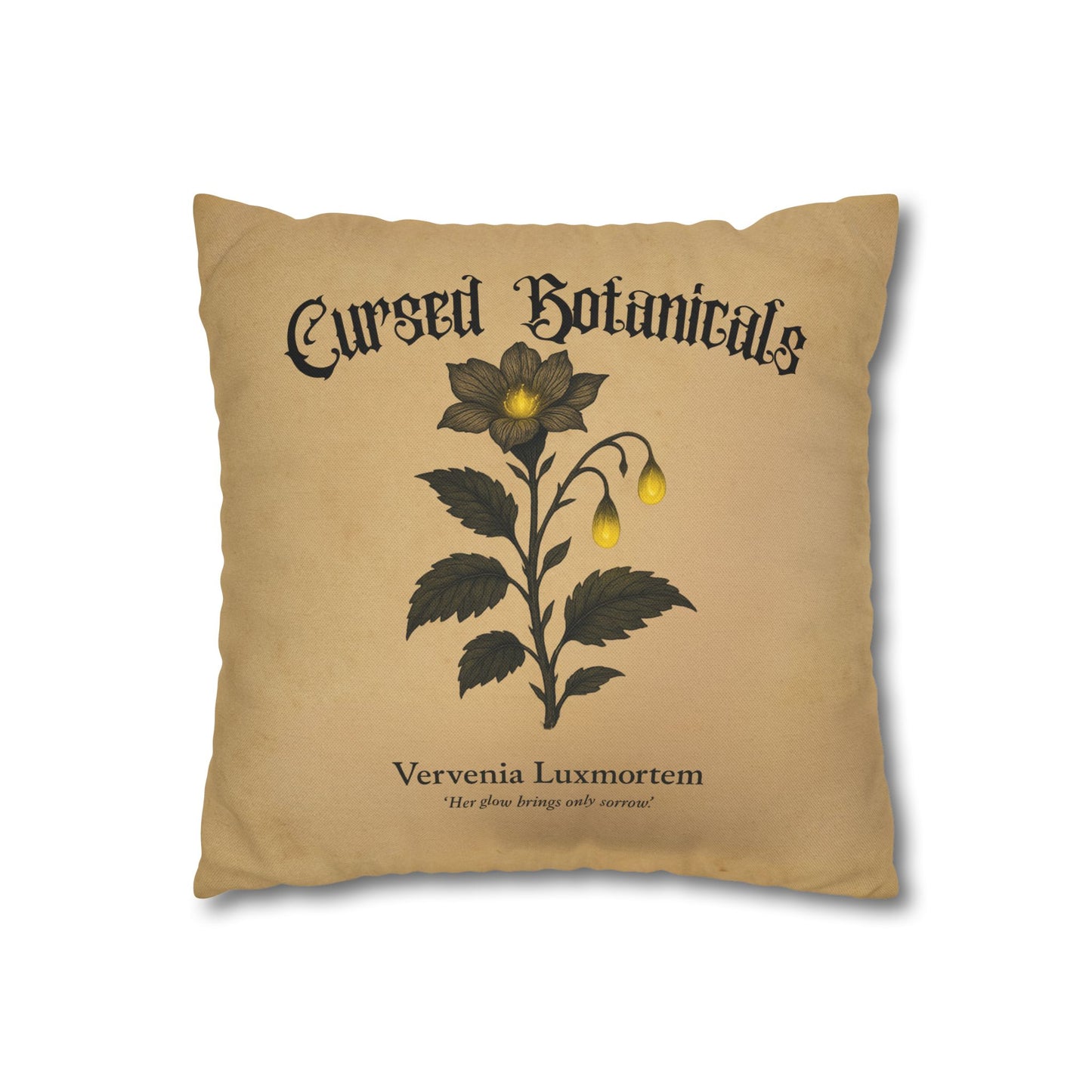 Square Pillowcase, Cursed Botanicals Collection- Vervenia-Glowing Flower, Spooky Fall Autumn Aesthetic Eerie Design