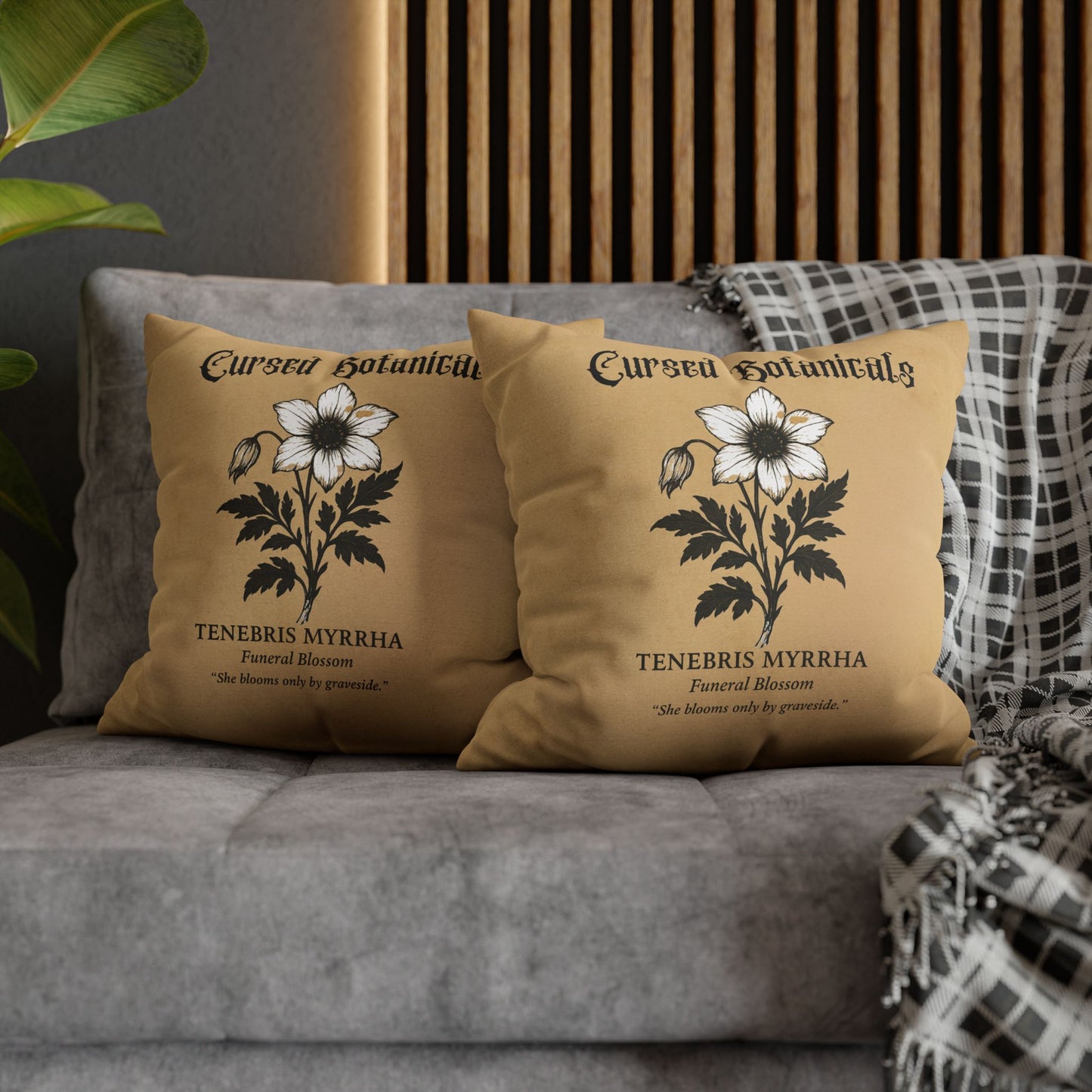 Square Pillowcase, Cursed Botanicals Collection- Funeral Blossom, Spooky Fall Autumn Aesthetic Eerie Design