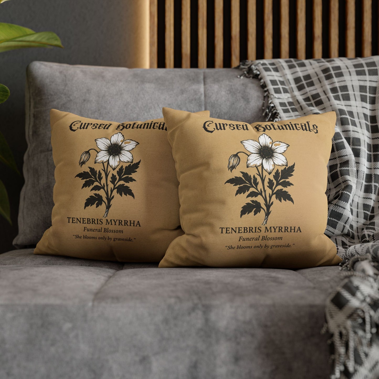 Square Pillowcase, Cursed Botanicals Collection- Funeral Blossom, Spooky Fall Autumn Aesthetic Eerie Design