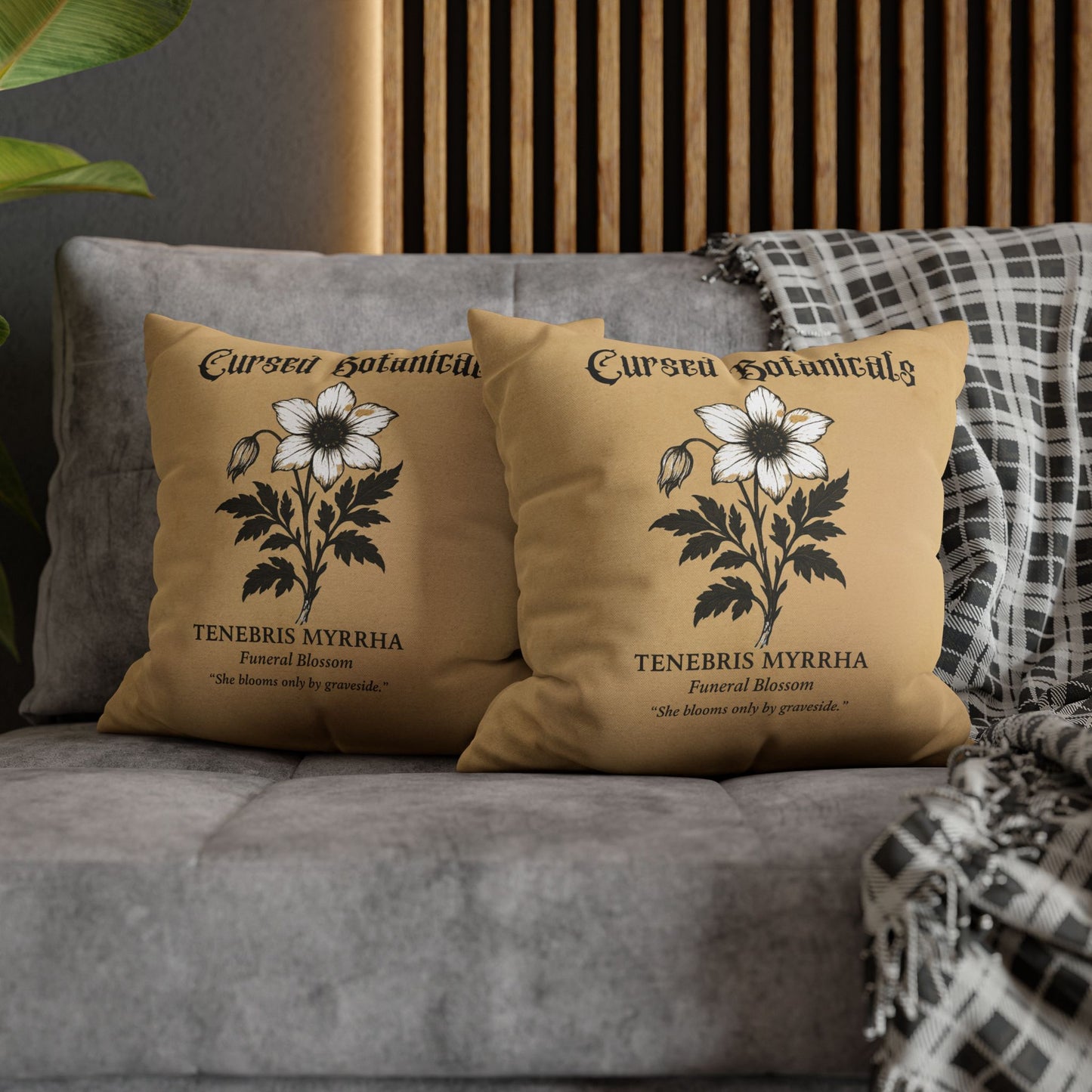 Square Pillowcase, Cursed Botanicals Collection- Funeral Blossom, Spooky Fall Autumn Aesthetic Eerie Design