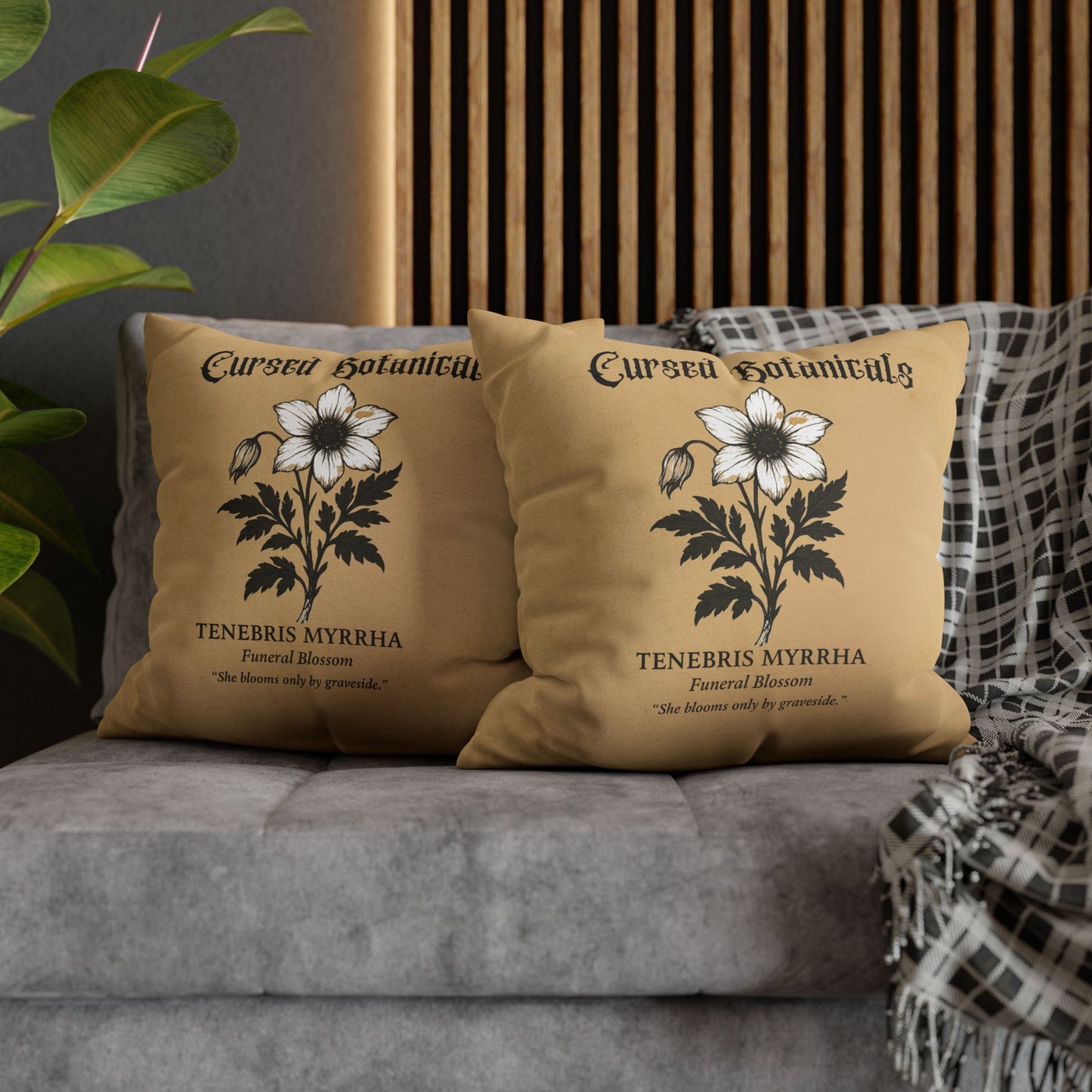 Square Pillowcase, Cursed Botanicals Collection- Funeral Blossom, Spooky Fall Autumn Aesthetic Eerie Design