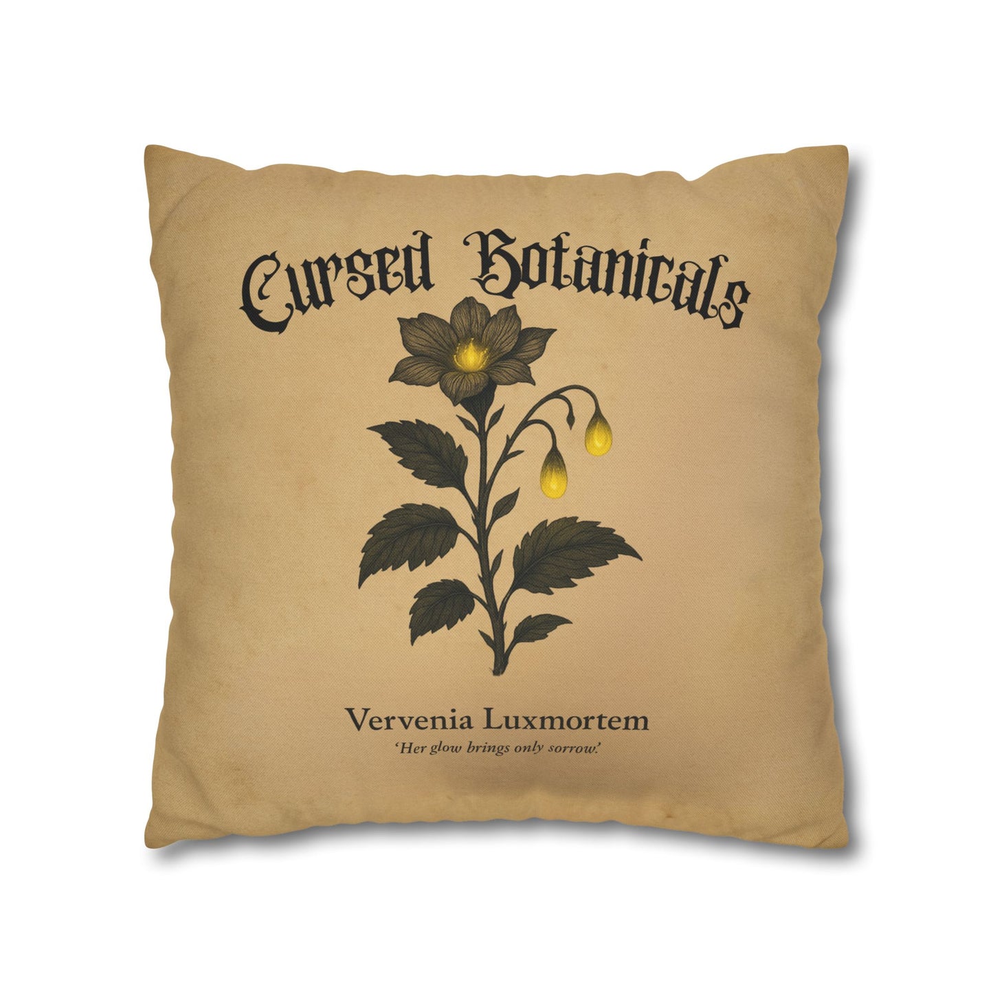 Square Pillowcase, Cursed Botanicals Collection- Vervenia-Glowing Flower, Spooky Fall Autumn Aesthetic Eerie Design