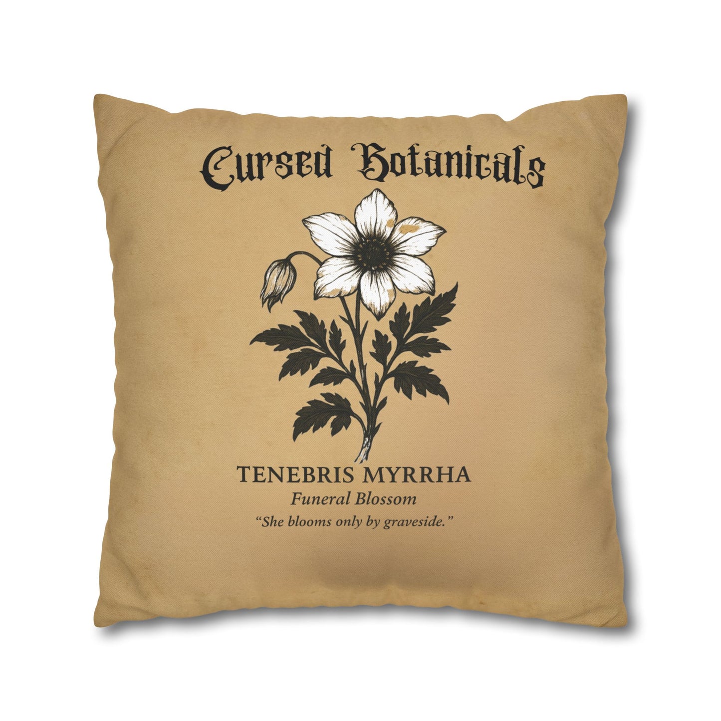 Square Pillowcase, Cursed Botanicals Collection- Funeral Blossom, Spooky Fall Autumn Aesthetic Eerie Design