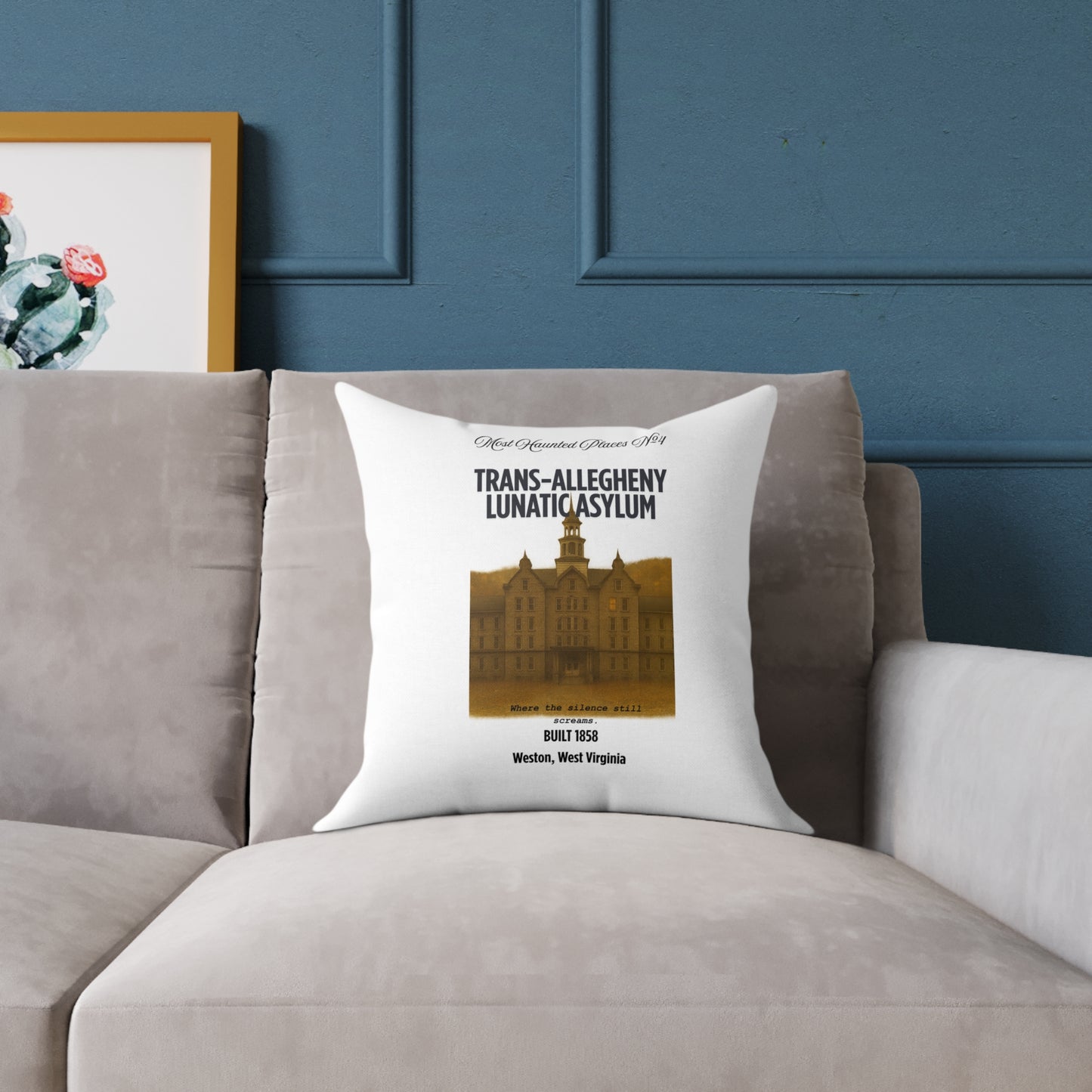Canvas Pillow - The Most Haunted Collection Trans-Allegheny Lunatic Asylum - Rustic Home Decor Accent