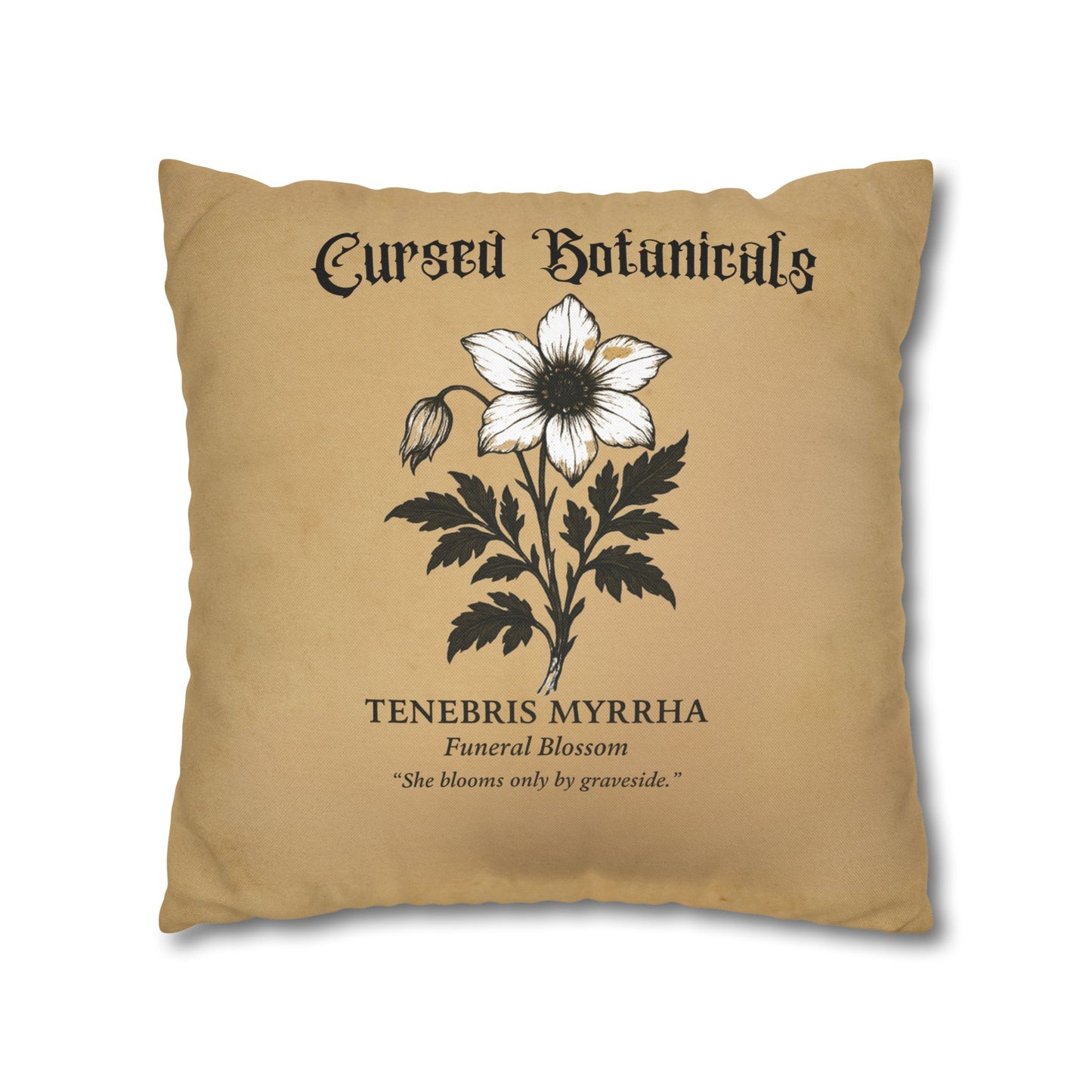 Square Pillowcase, Cursed Botanicals Collection- Funeral Blossom, Spooky Fall Autumn Aesthetic Eerie Design