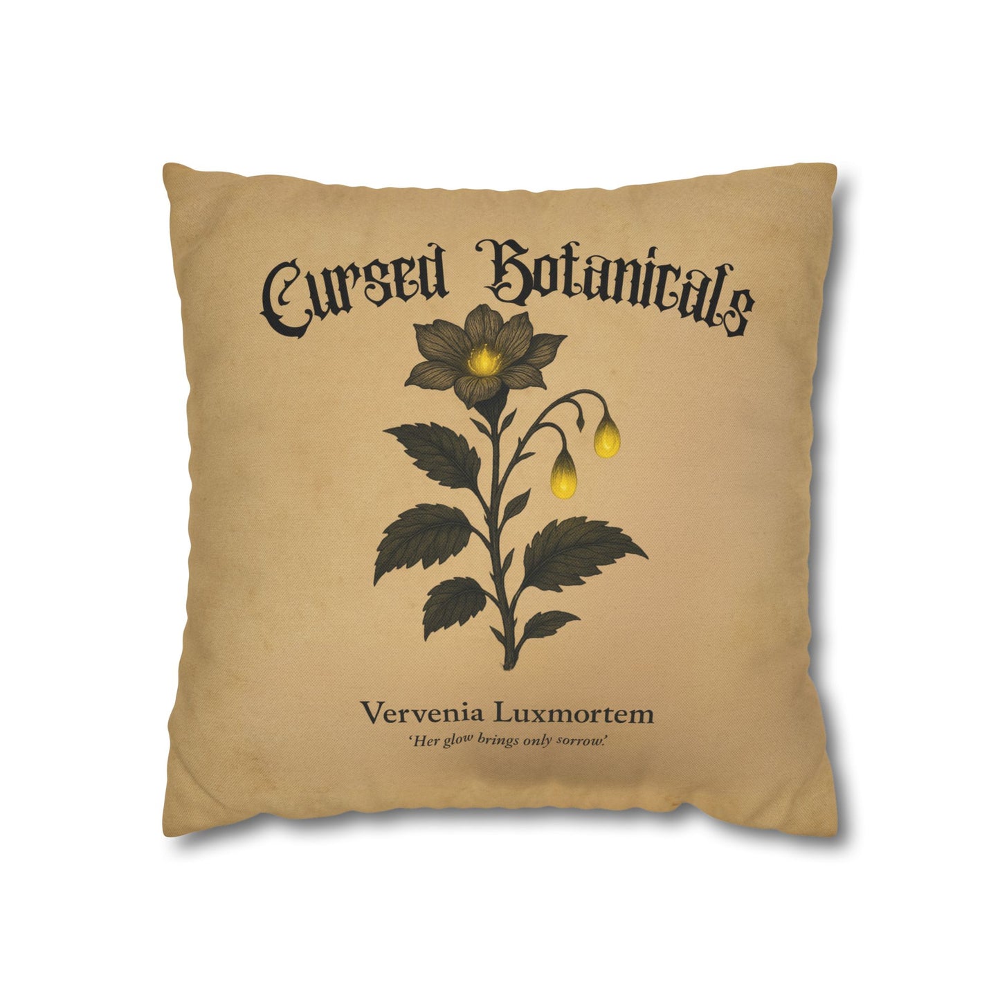Square Pillowcase, Cursed Botanicals Collection- Vervenia-Glowing Flower, Spooky Fall Autumn Aesthetic Eerie Design