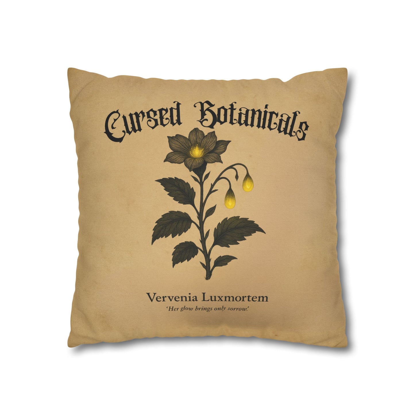 Square Pillowcase, Cursed Botanicals Collection- Vervenia-Glowing Flower, Spooky Fall Autumn Aesthetic Eerie Design