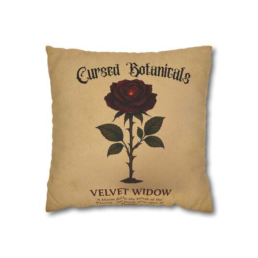 Square Pillowcase, Cursed Botanicals- Velvet Widow, Spooky Fall Autumn Aesthetic Eerie Design