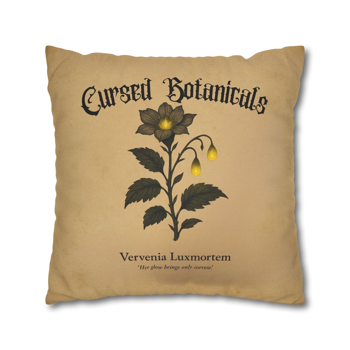 Square Pillowcase, Cursed Botanicals Collection- Vervenia-Glowing Flower, Spooky Fall Autumn Aesthetic Eerie Design