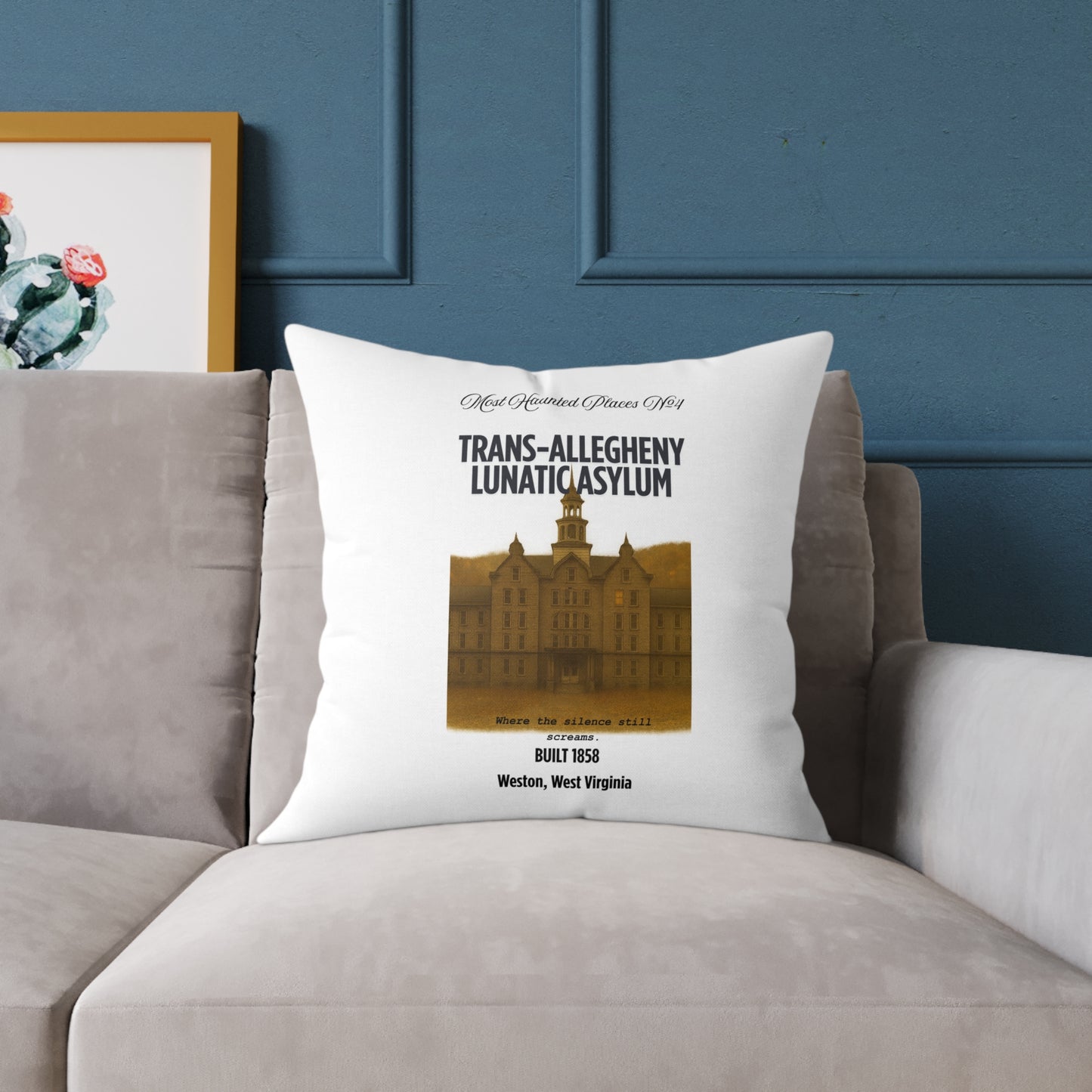 Canvas Pillow - The Most Haunted Collection Trans-Allegheny Lunatic Asylum - Rustic Home Decor Accent