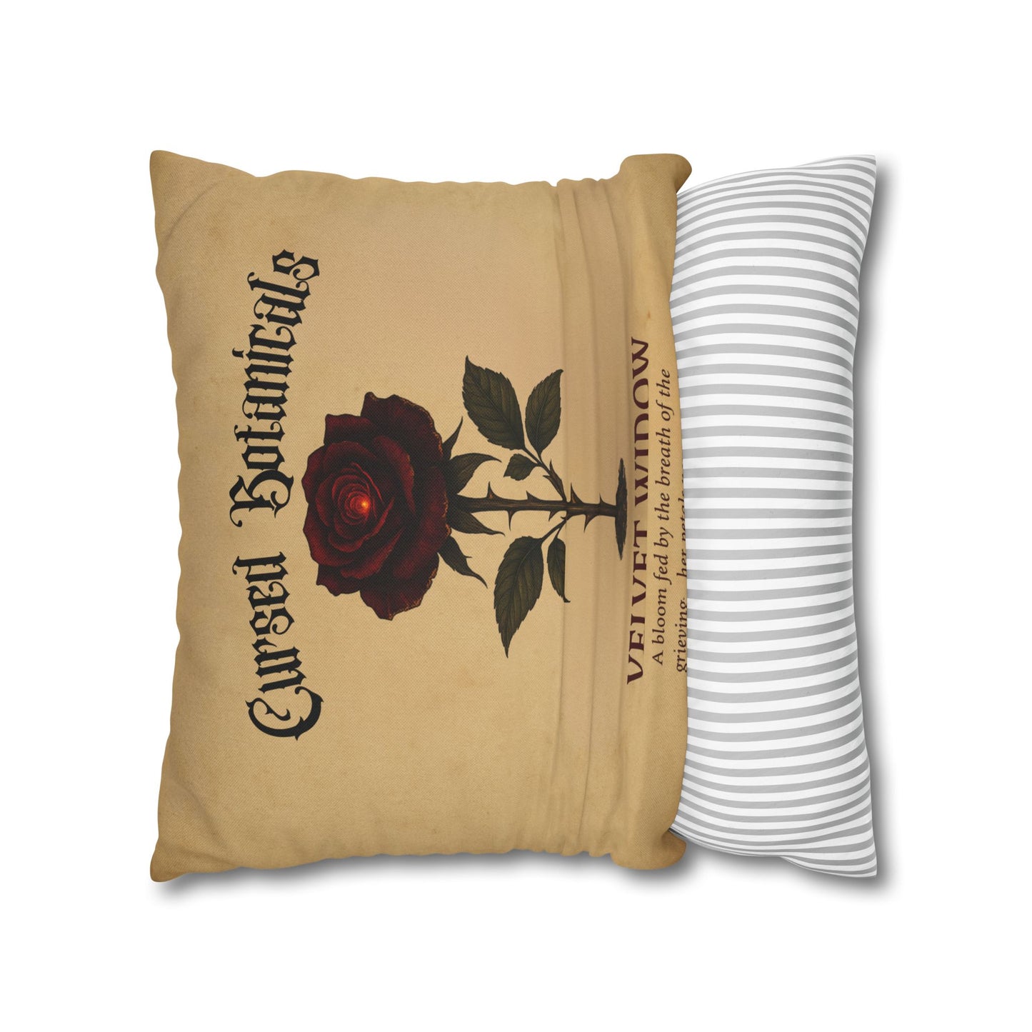 Square Pillowcase, Cursed Botanicals- Velvet Widow, Spooky Fall Autumn Aesthetic Eerie Design