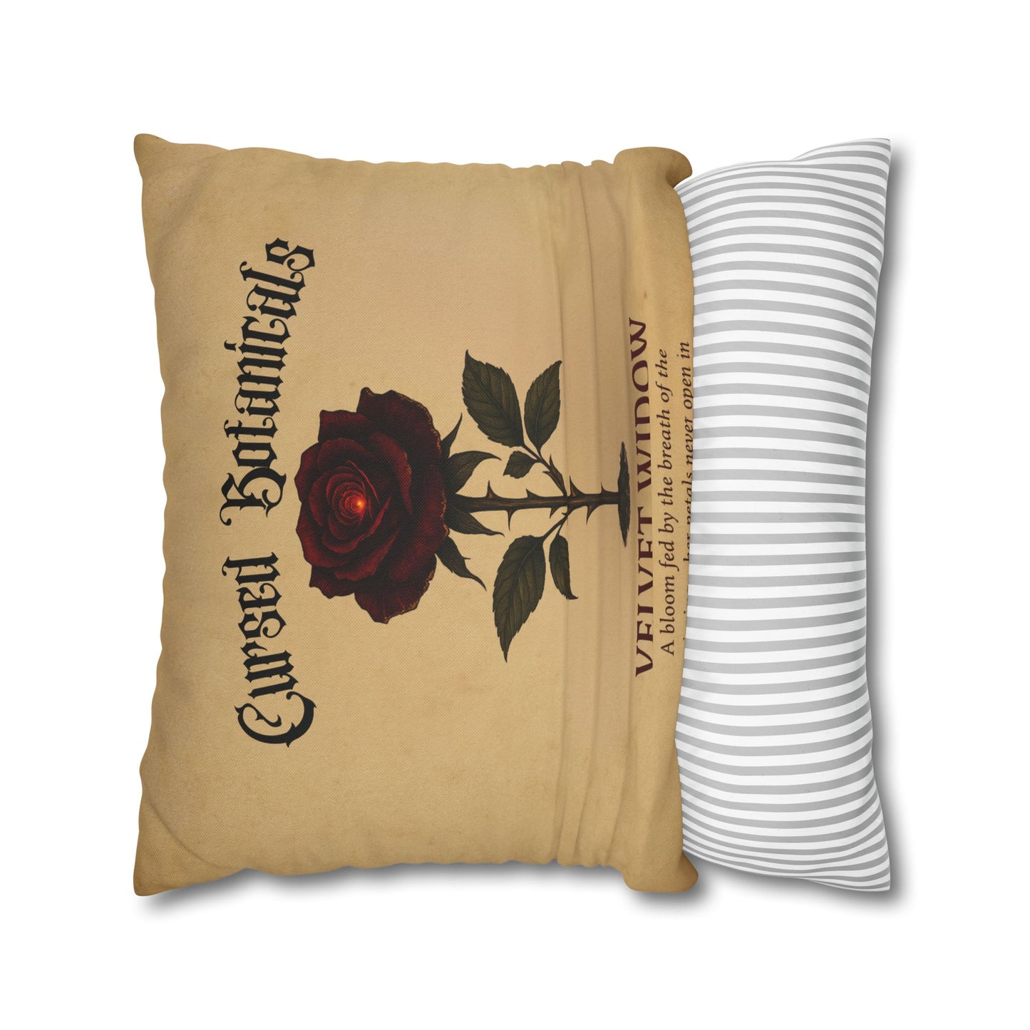 Square Pillowcase, Cursed Botanicals- Velvet Widow, Spooky Fall Autumn Aesthetic Eerie Design