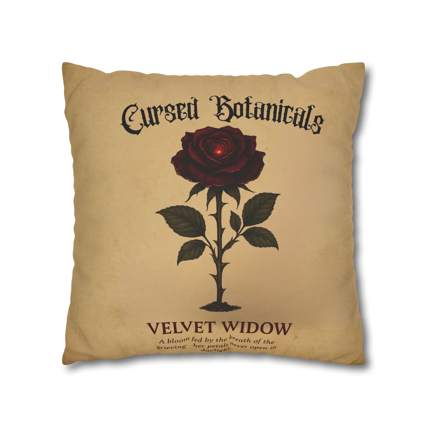 Square Pillowcase, Cursed Botanicals- Velvet Widow, Spooky Fall Autumn Aesthetic Eerie Design