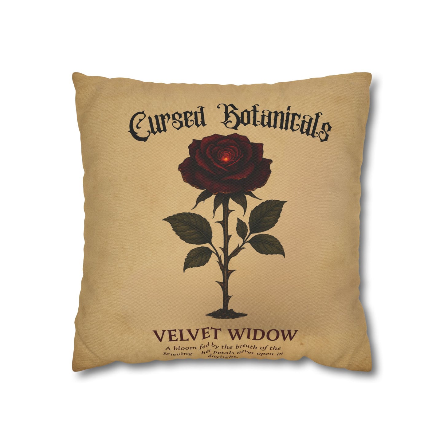 Square Pillowcase, Cursed Botanicals- Velvet Widow, Spooky Fall Autumn Aesthetic Eerie Design