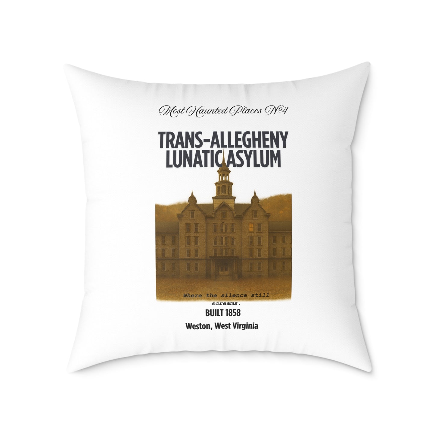 Canvas Pillow - The Most Haunted Collection Trans-Allegheny Lunatic Asylum - Rustic Home Decor Accent