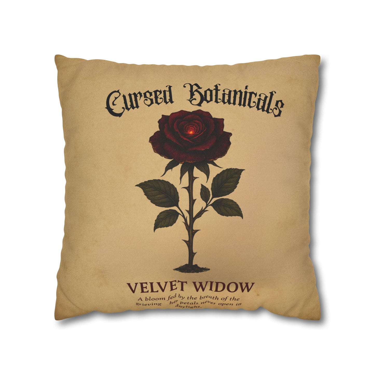 Square Pillowcase, Cursed Botanicals- Velvet Widow, Spooky Fall Autumn Aesthetic Eerie Design