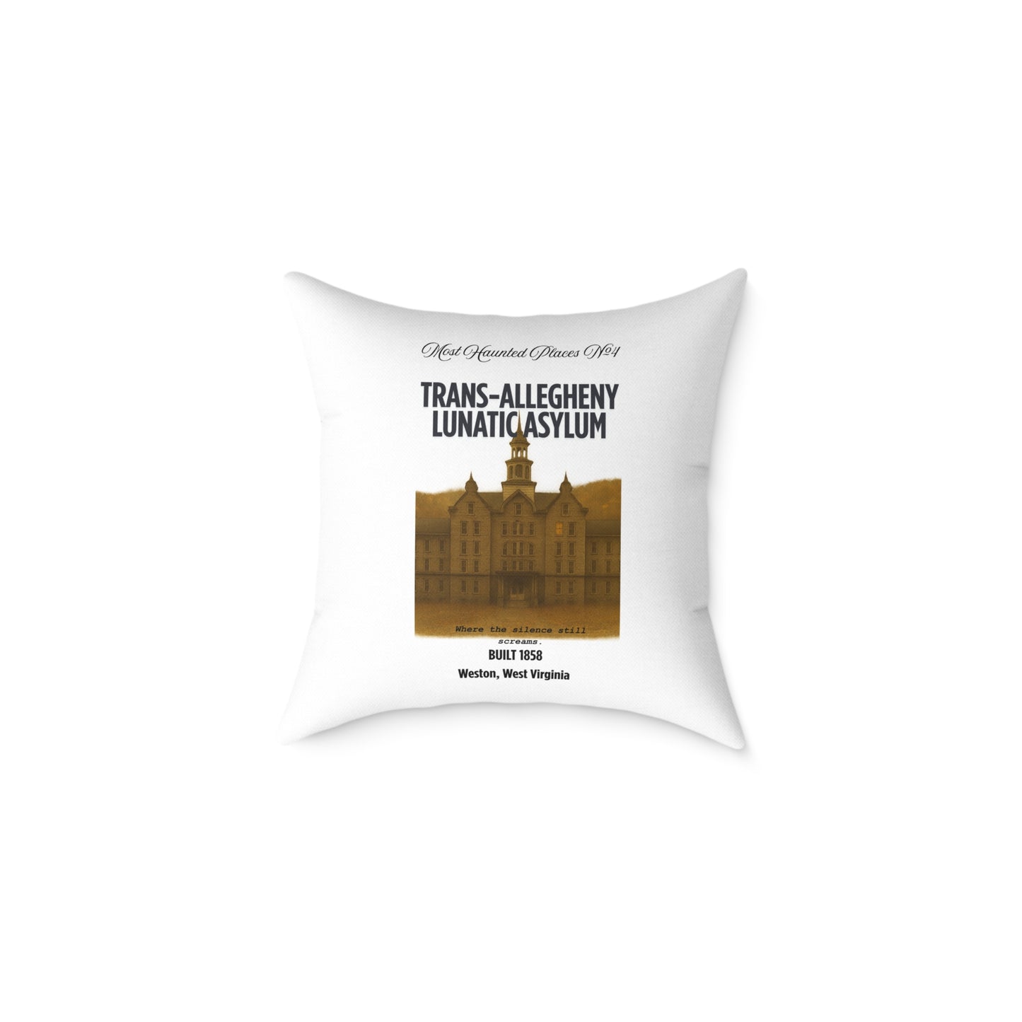 Canvas Pillow - The Most Haunted Collection Trans-Allegheny Lunatic Asylum - Rustic Home Decor Accent