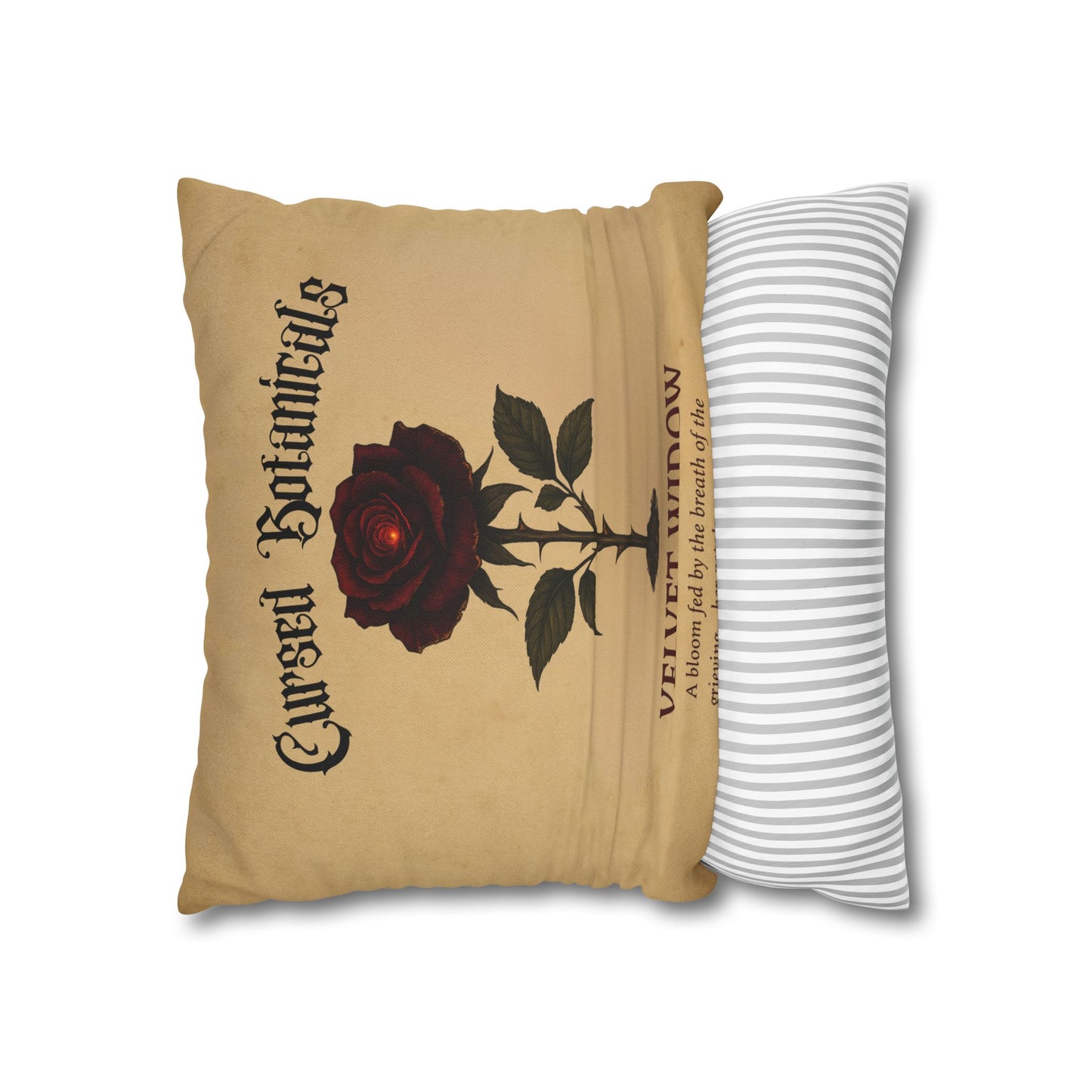 Square Pillowcase, Cursed Botanicals- Velvet Widow, Spooky Fall Autumn Aesthetic Eerie Design