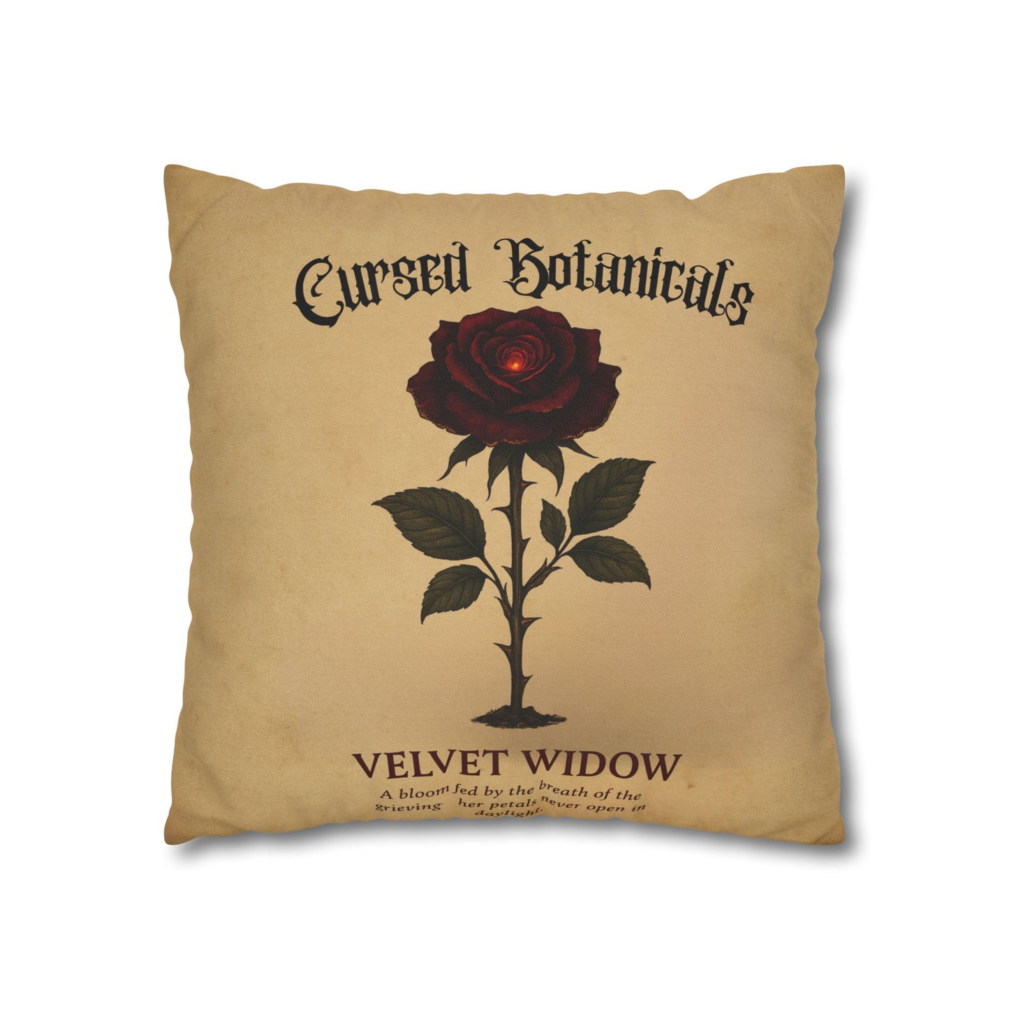 Square Pillowcase, Cursed Botanicals- Velvet Widow, Spooky Fall Autumn Aesthetic Eerie Design