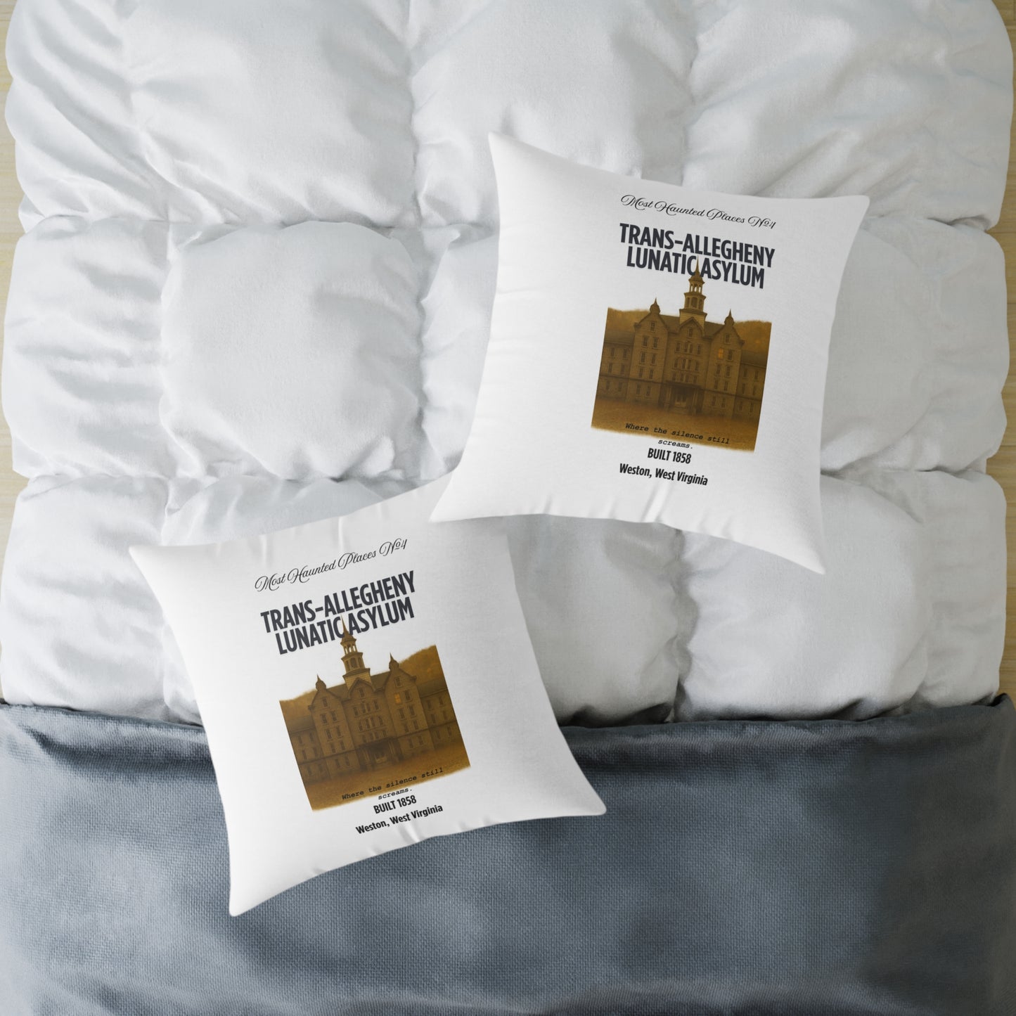 Canvas Pillow - The Most Haunted Collection Trans-Allegheny Lunatic Asylum - Rustic Home Decor Accent