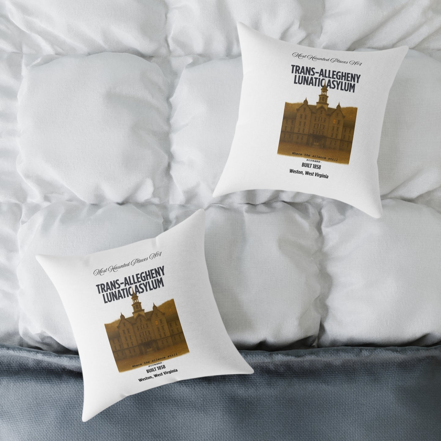 Canvas Pillow - The Most Haunted Collection Trans-Allegheny Lunatic Asylum - Rustic Home Decor Accent