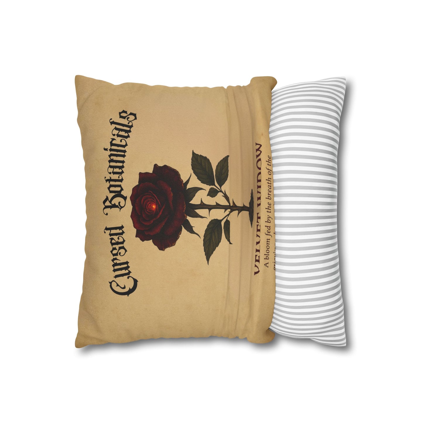 Square Pillowcase, Cursed Botanicals- Velvet Widow, Spooky Fall Autumn Aesthetic Eerie Design