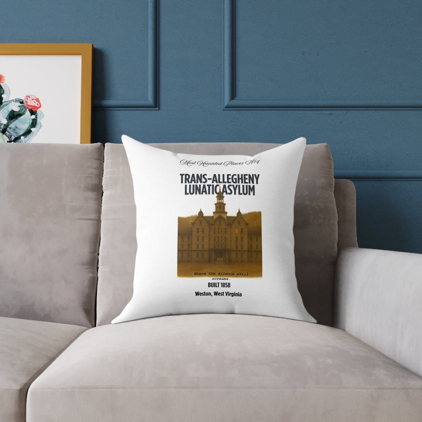 Canvas Pillow - The Most Haunted Collection Trans-Allegheny Lunatic Asylum - Rustic Home Decor Accent