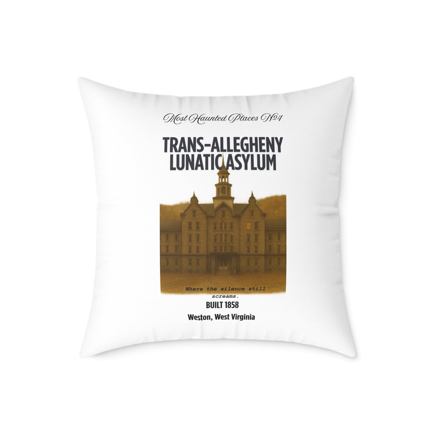 Canvas Pillow - The Most Haunted Collection Trans-Allegheny Lunatic Asylum - Rustic Home Decor Accent