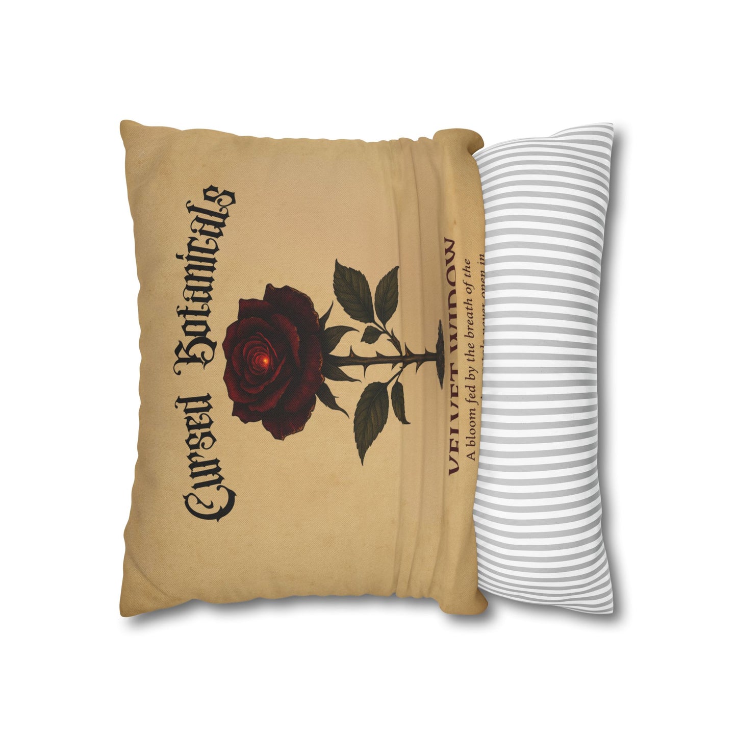 Square Pillowcase, Cursed Botanicals- Velvet Widow, Spooky Fall Autumn Aesthetic Eerie Design