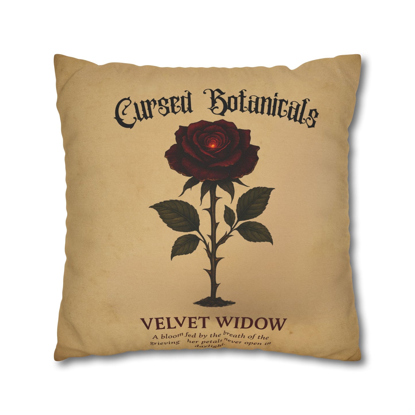 Square Pillowcase, Cursed Botanicals- Velvet Widow, Spooky Fall Autumn Aesthetic Eerie Design