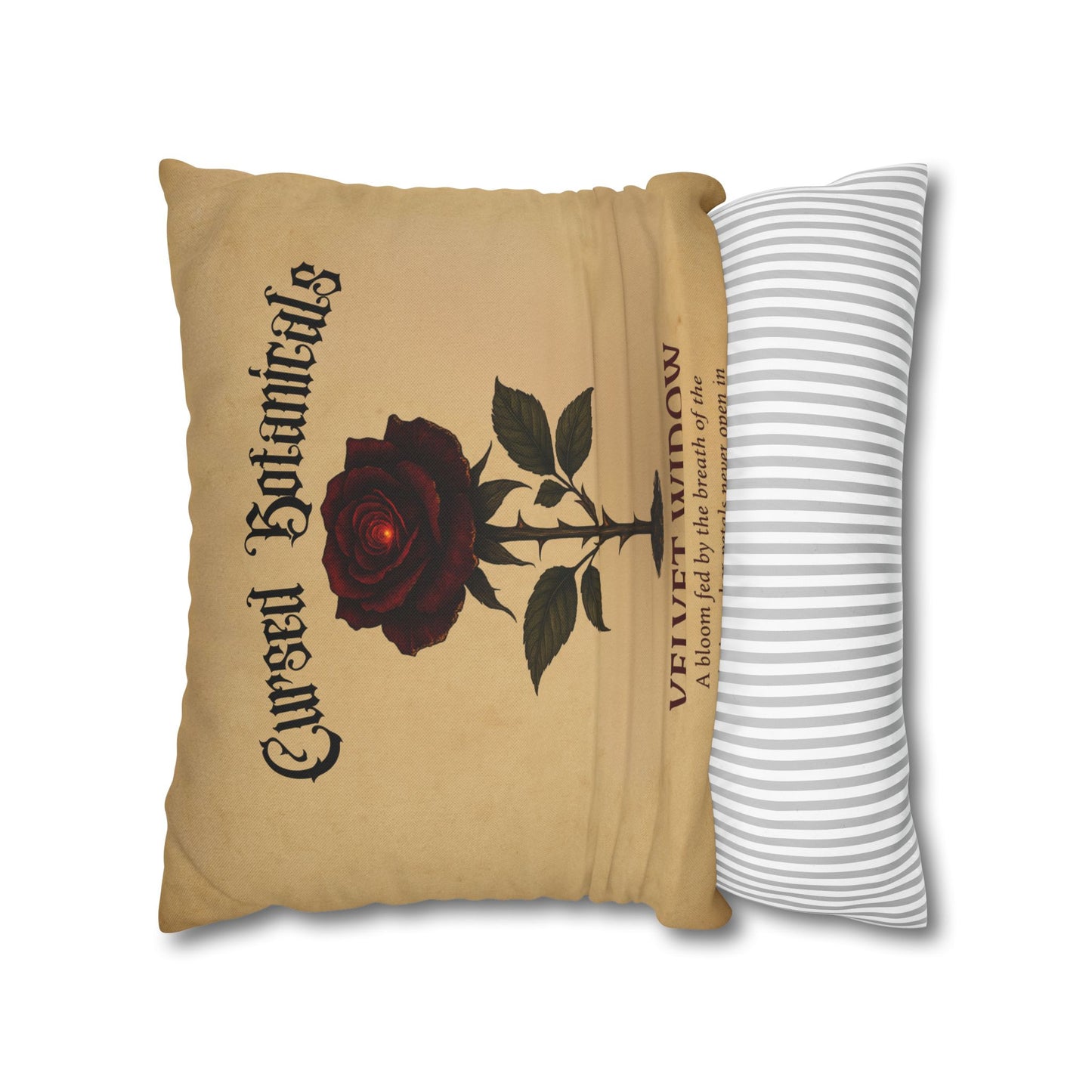 Square Pillowcase, Cursed Botanicals- Velvet Widow, Spooky Fall Autumn Aesthetic Eerie Design