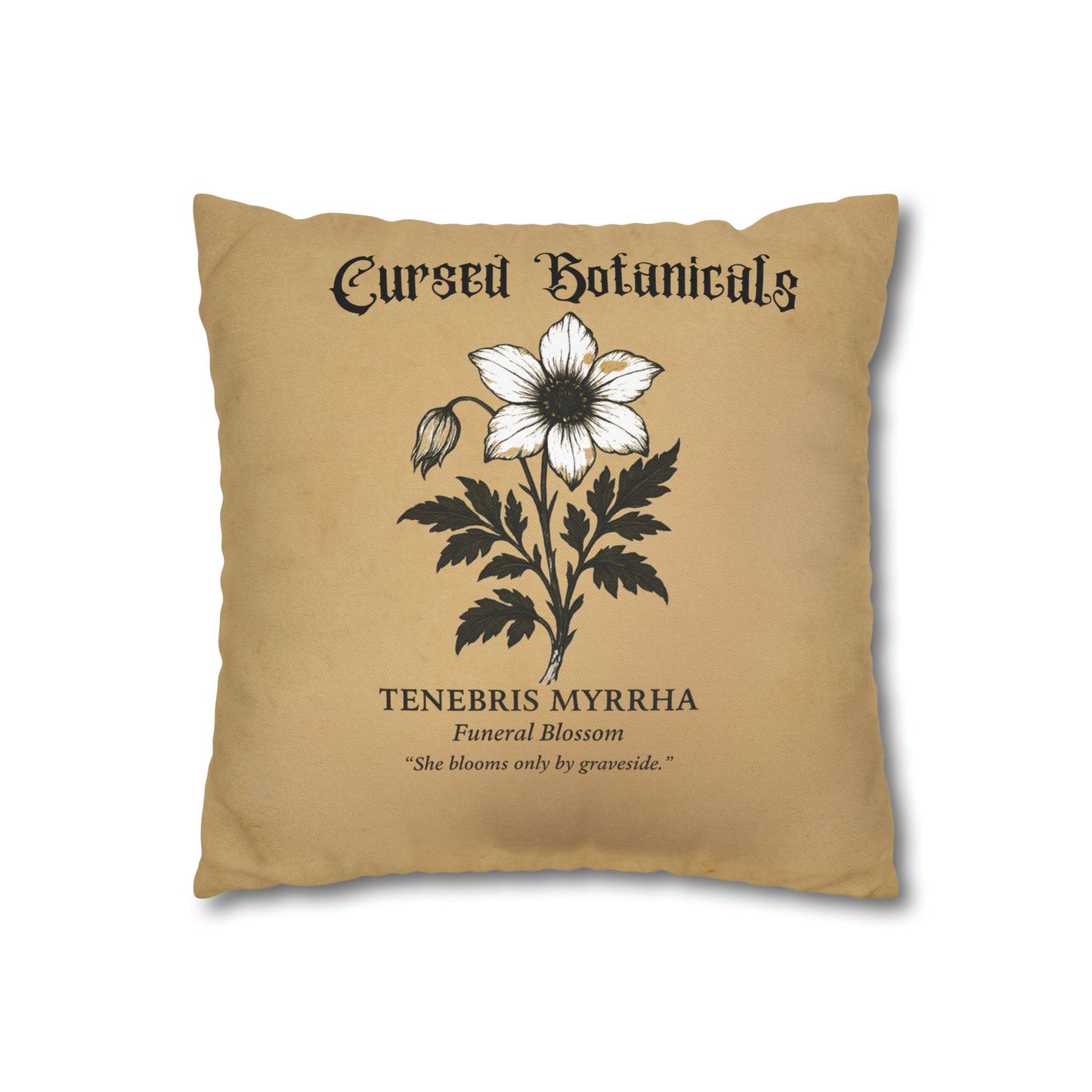 Square Pillowcase, Cursed Botanicals Collection- Funeral Blossom, Spooky Fall Autumn Aesthetic Eerie Design