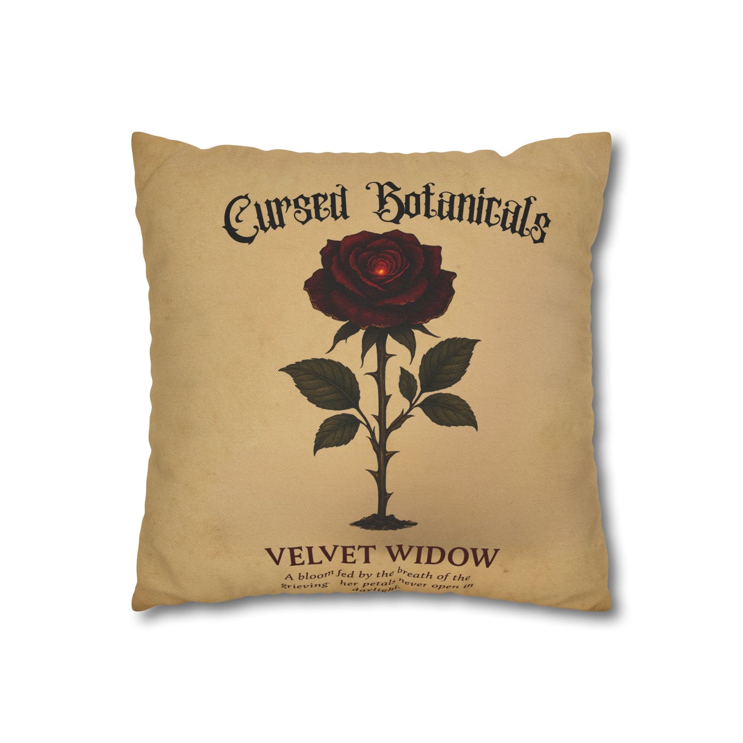 Square Pillowcase, Cursed Botanicals- Velvet Widow, Spooky Fall Autumn Aesthetic Eerie Design