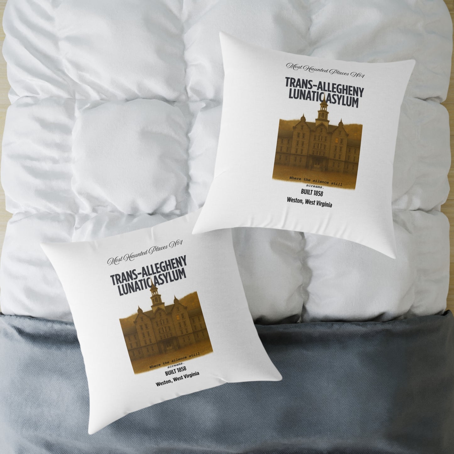 Canvas Pillow - The Most Haunted Collection Trans-Allegheny Lunatic Asylum - Rustic Home Decor Accent
