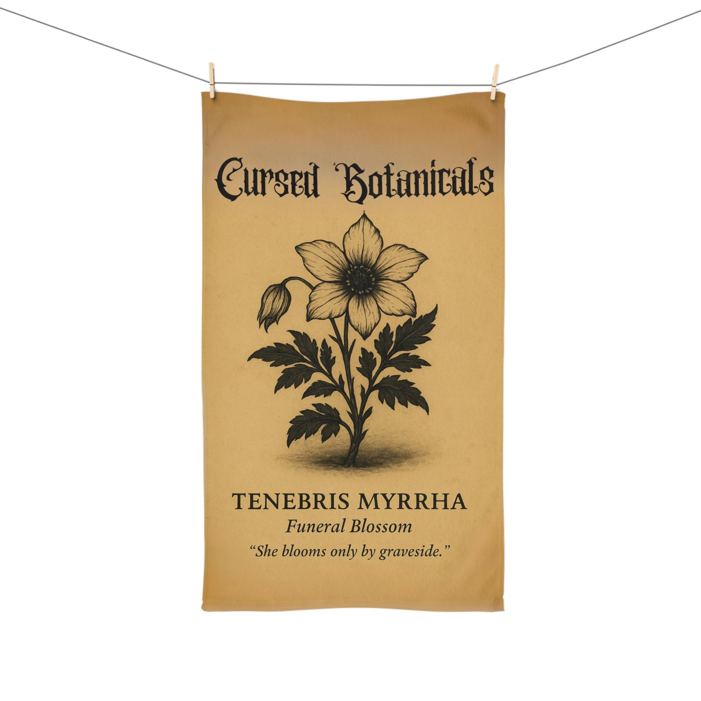 Hand Towel - Cursed Botanicals Collection- Funeral Blossom Design, Gothic Home Decor, Floral Gift