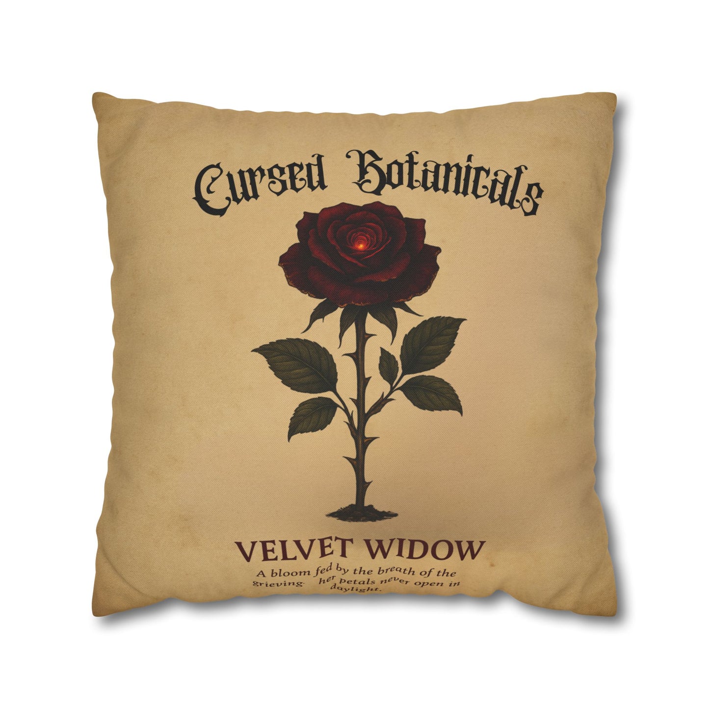 Square Pillowcase, Cursed Botanicals- Velvet Widow, Spooky Fall Autumn Aesthetic Eerie Design