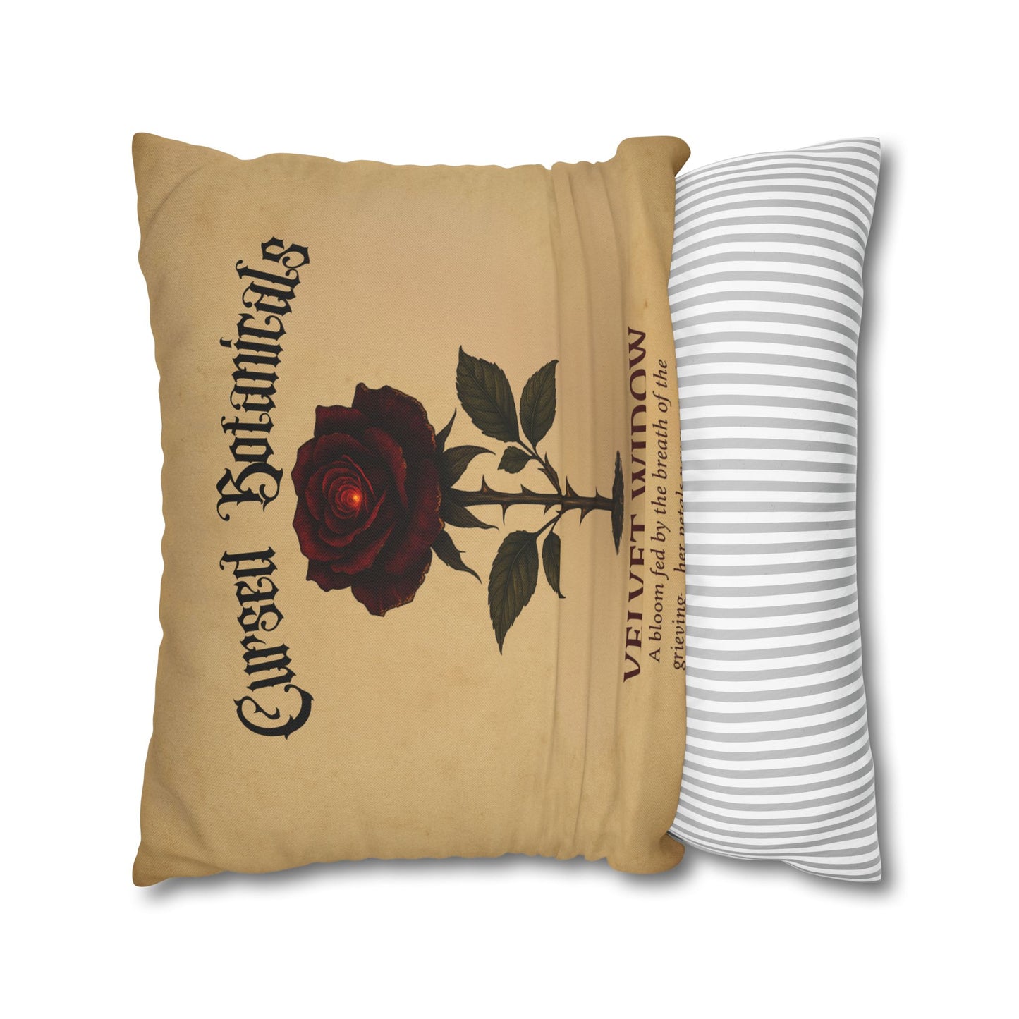 Square Pillowcase, Cursed Botanicals- Velvet Widow, Spooky Fall Autumn Aesthetic Eerie Design