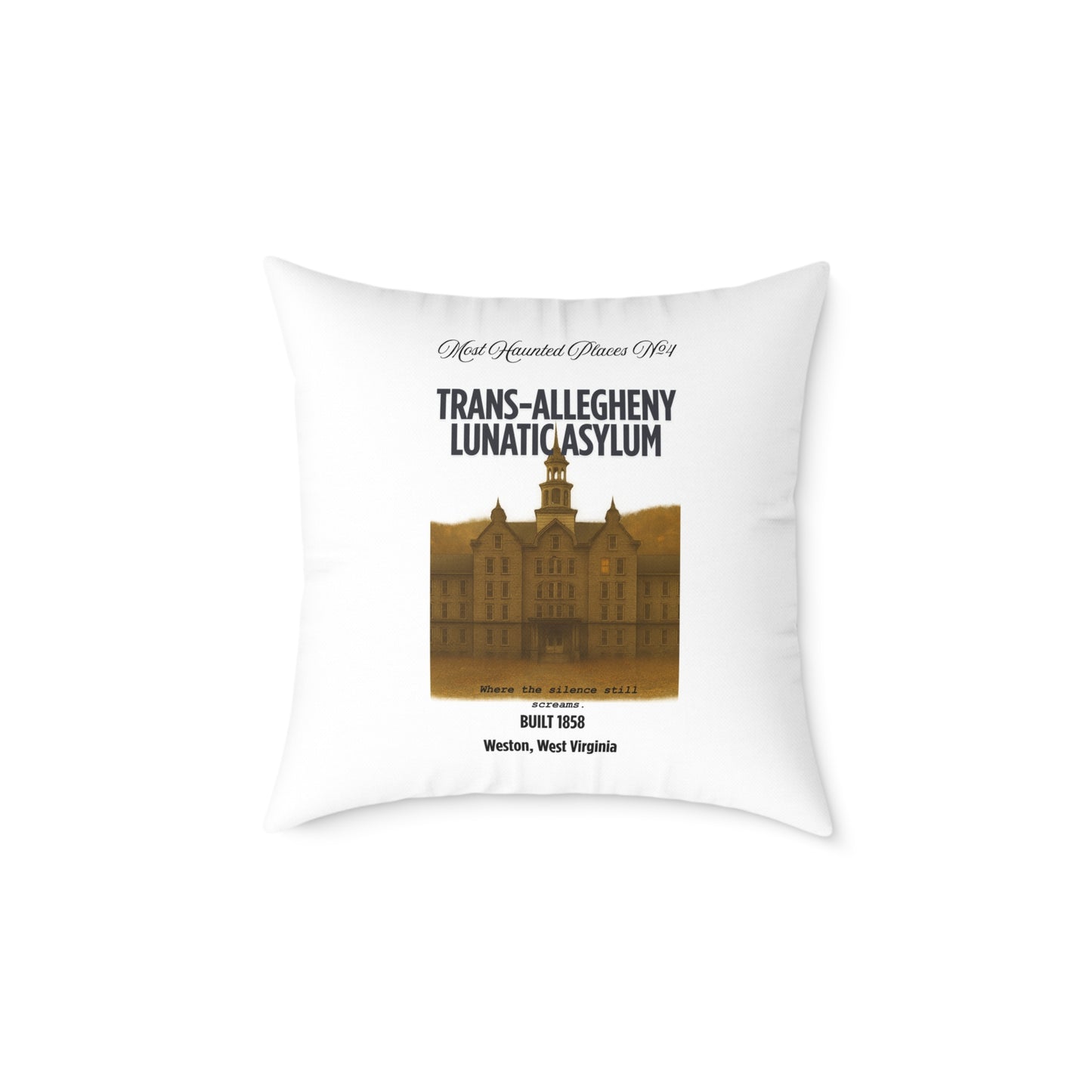 Canvas Pillow - The Most Haunted Collection Trans-Allegheny Lunatic Asylum - Rustic Home Decor Accent