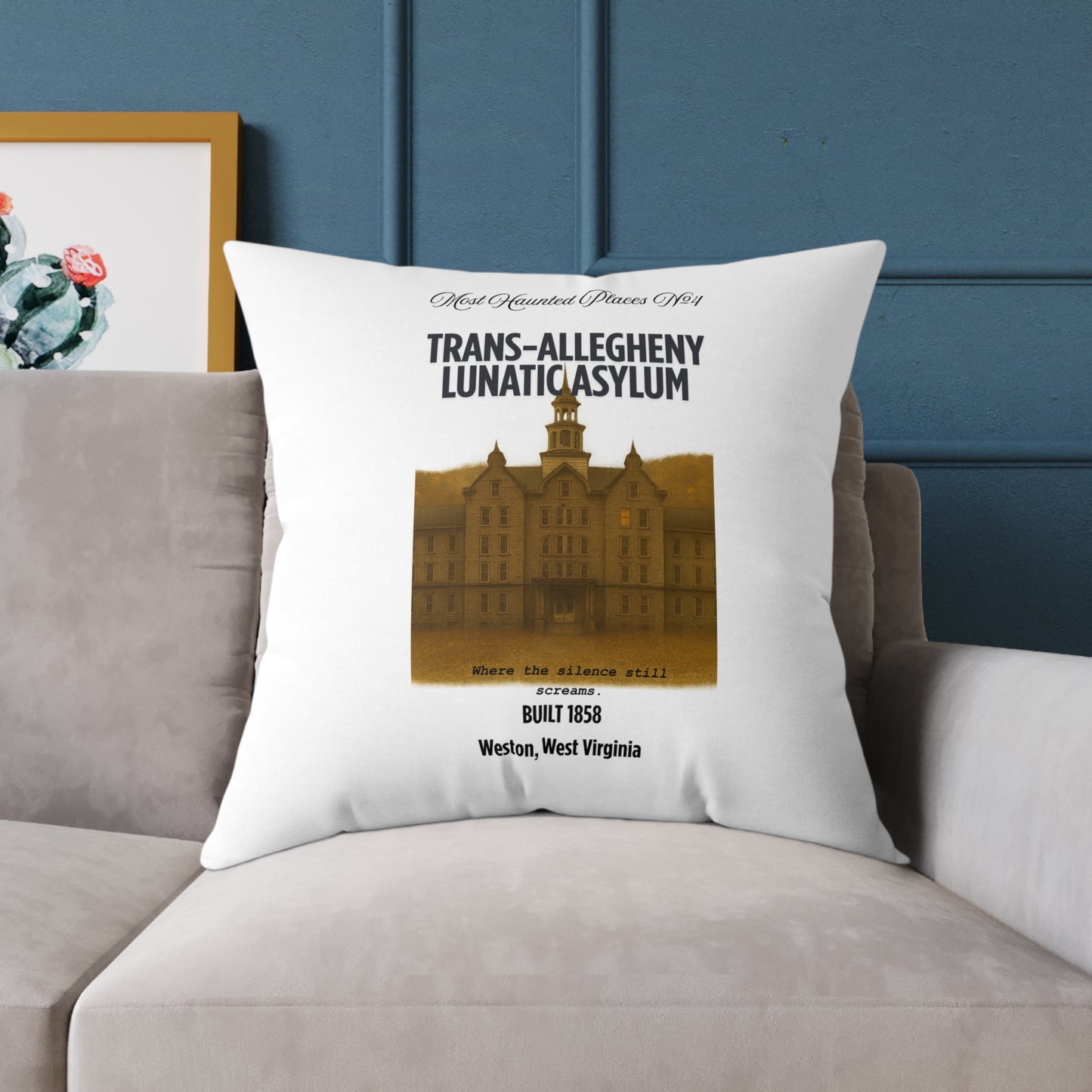 Canvas Pillow - The Most Haunted Collection Trans-Allegheny Lunatic Asylum - Rustic Home Decor Accent