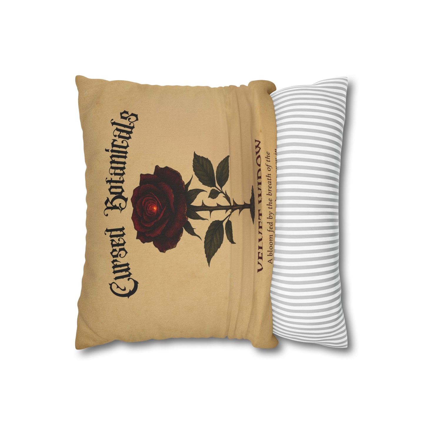 Square Pillowcase, Cursed Botanicals- Velvet Widow, Spooky Fall Autumn Aesthetic Eerie Design