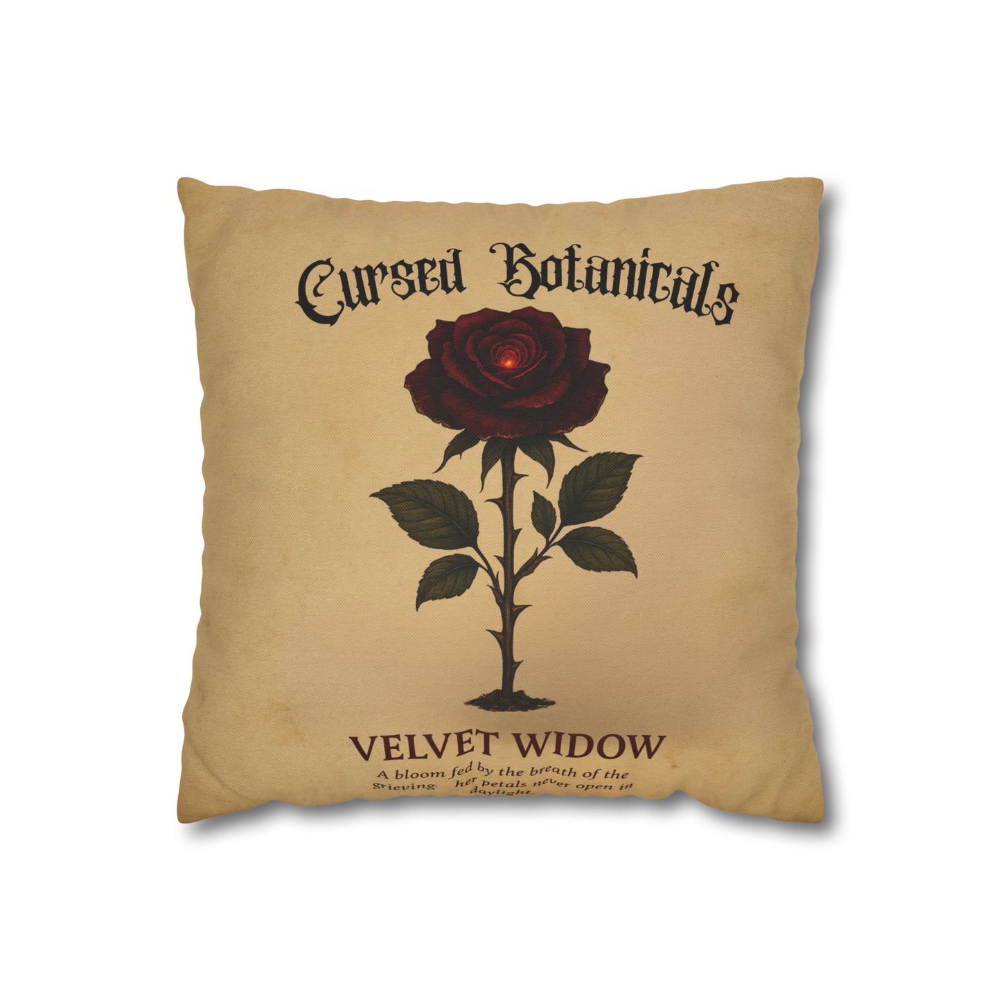 Square Pillowcase, Cursed Botanicals- Velvet Widow, Spooky Fall Autumn Aesthetic Eerie Design